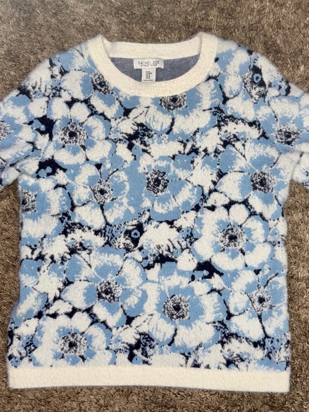 Rachel Zoe woman’s Blue Floral Knit Top Size M